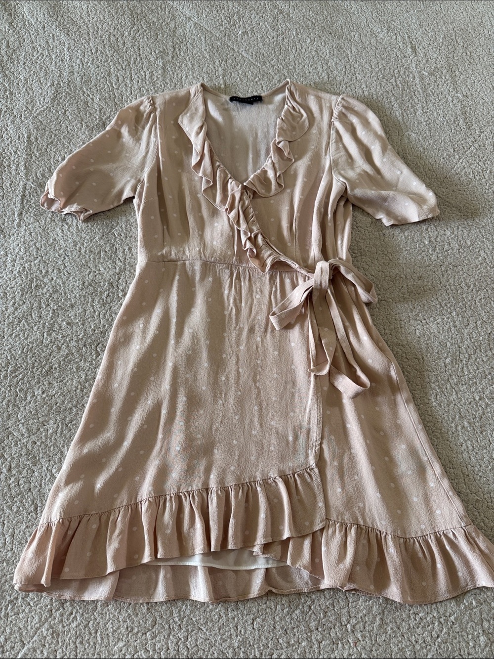 Sanctuary Blush Pink Polka Dot Ruffle Wrap Mini Dress Medium
